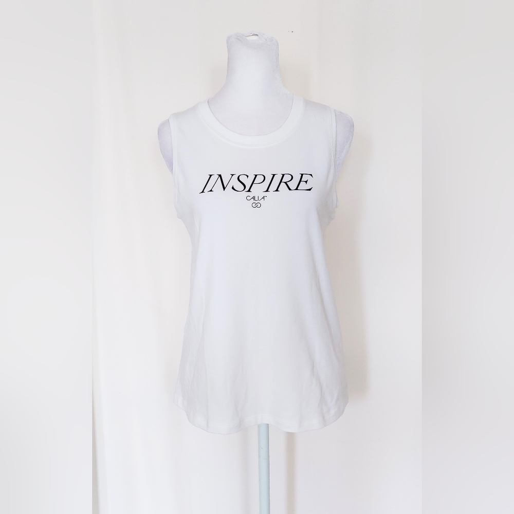 Calia by Carrie Underwood Inspire White Graphic Tank Top Size Small